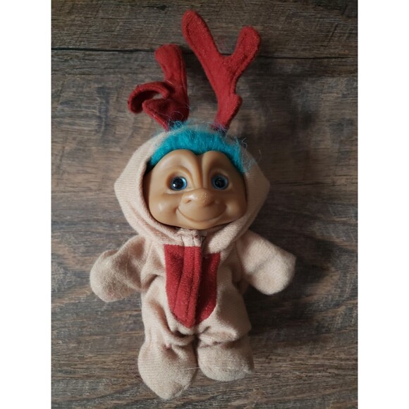 Vintage Gem Belly Troll Doll In Reindeer Suit - Picture 1 of 3
